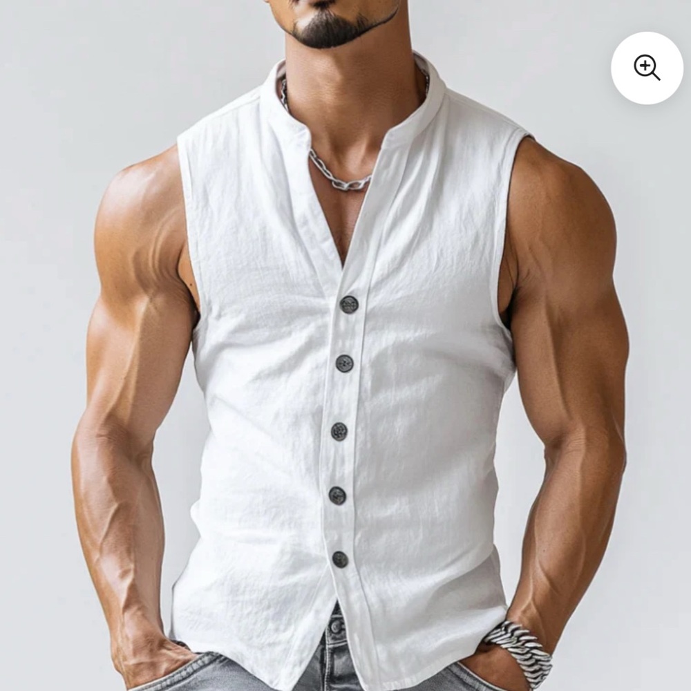Men's Casual Comfort Cotton Stand Collar Single Breasted Sleeveless Shirt